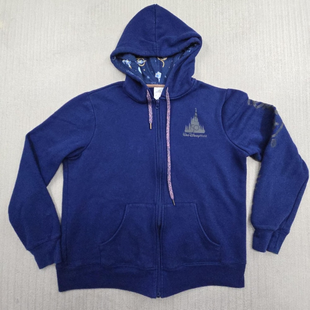 Disney Hoodie Womens XL Blue Walt Disney World 50th Mickey Mouse Full Zip Fleece